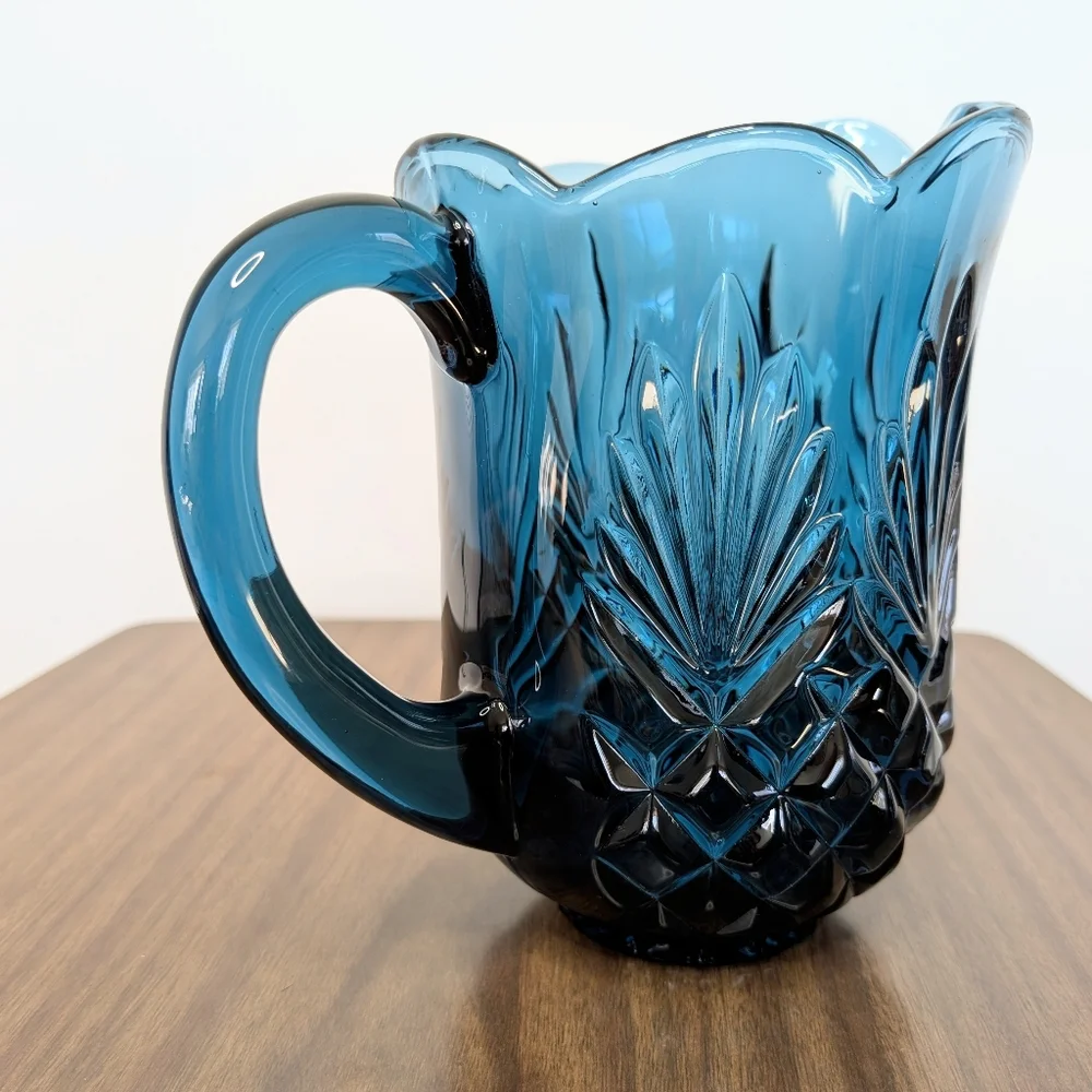 Jeffrey Banks Dark Blue Cut Crystal Pitcher Scalloped Edges Shannon By Godinger
